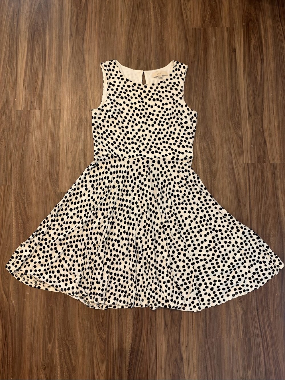 LOFT Black and White Polka Dot Sleeveless Midi Dress